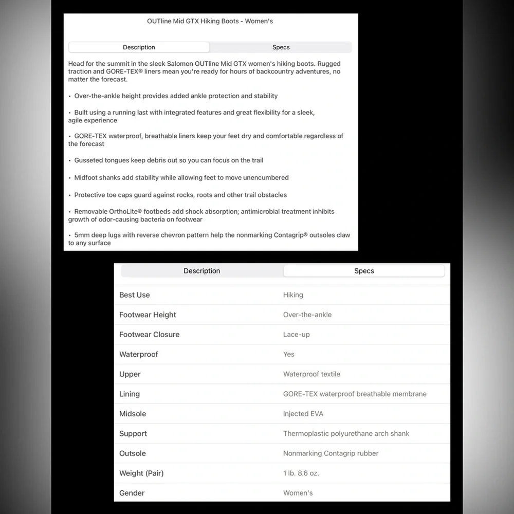 SALOMON OUTline Mid GTX Hiking Boots - Women's Sz 7 - Picture 11 of 11